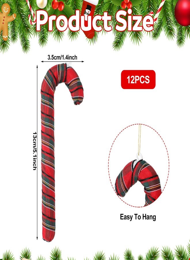Vertintong 12 Pcs Candy Cane Christmas Ornament Red Fabric Plaid Candy Cane Decorations Rustic Farmhouse Christmas Tree Hanging Decoration for Xmas Crafts Party Favor Indoor Outdoor Decor - Image 5